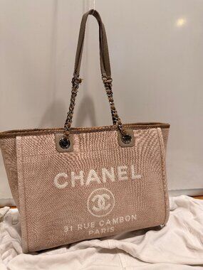 Authentic Chanel Pink Canvas Deauville Tote (EUC)